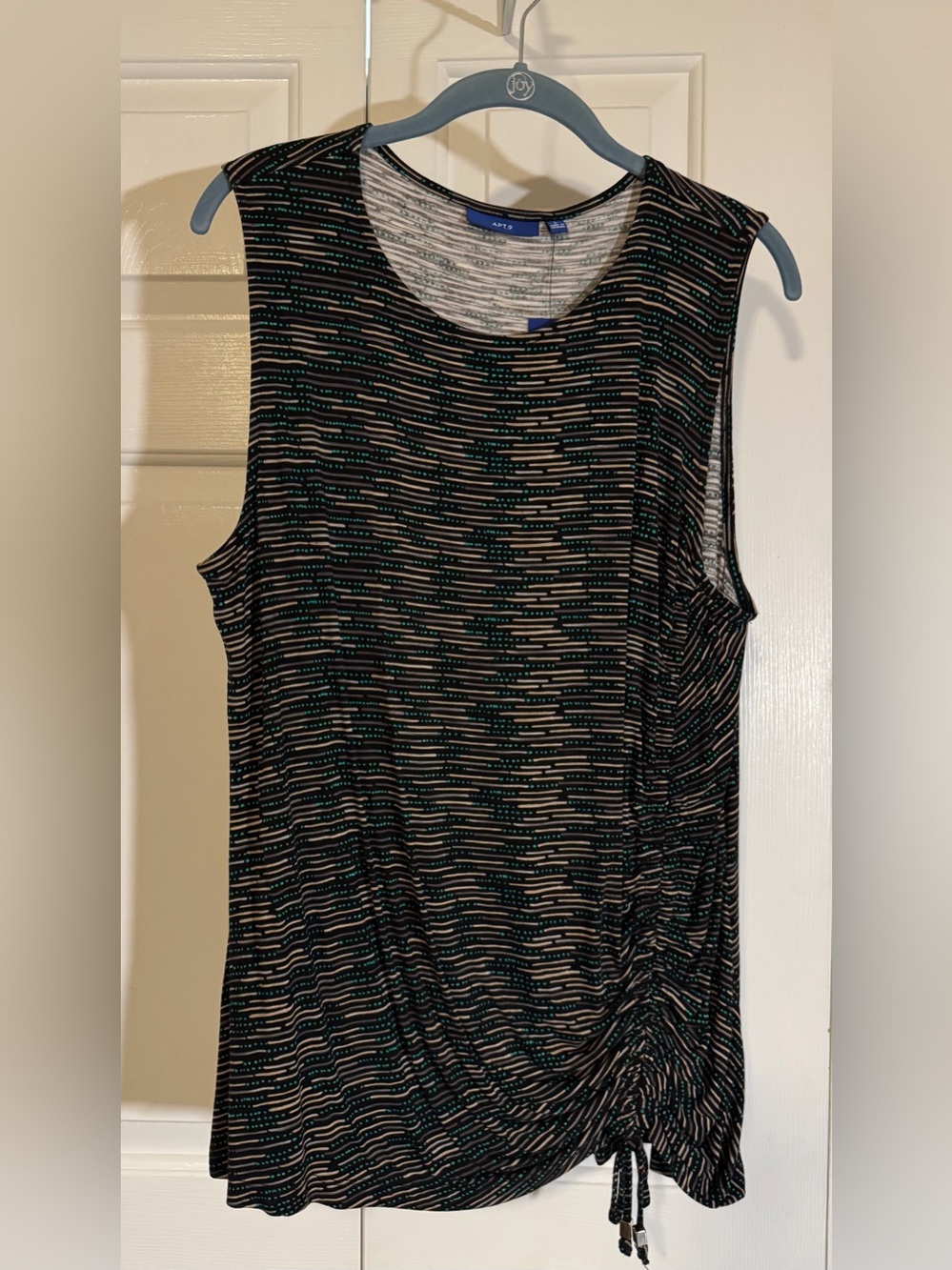 Apt. 9 Black Tank Top with Teal and Beige Stripes